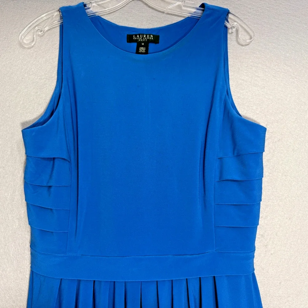 Lauren Ralph‎ Lauren Fit Flare Womens Dress 10 Stretch Pleated Classic Preppy